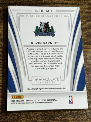KEVIN GARNETT 2023-24 Immaculate Jubilee Signatures Auto /49