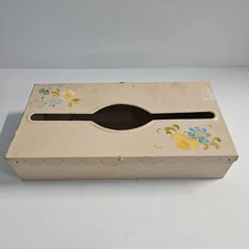 Vintage Tissue Box Metal Holder Wall Mount floral Design! 10"