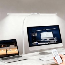 LED Desk Lamp with Clamp, Double Head Adjustable Architect Light, Eye White