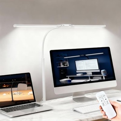 LED Desk Lamp with Clamp, Double Head Adjustable Architect Light, Eye White