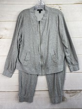 Torrid Jogger Set Sz 0 US L Gray Cropped Zip Up Sweatshirt Soft Stretch Rayon