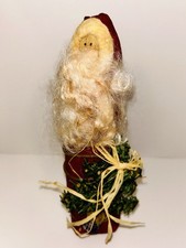 Vintage Handmade Primative Santa Claus Holding A Tree
