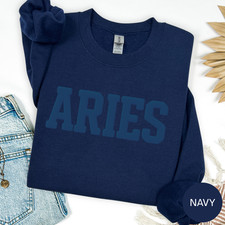 NAVY BLUE Zodiac Puff Print SWEATSHIRT Birthday Gift Horoscope You Choose