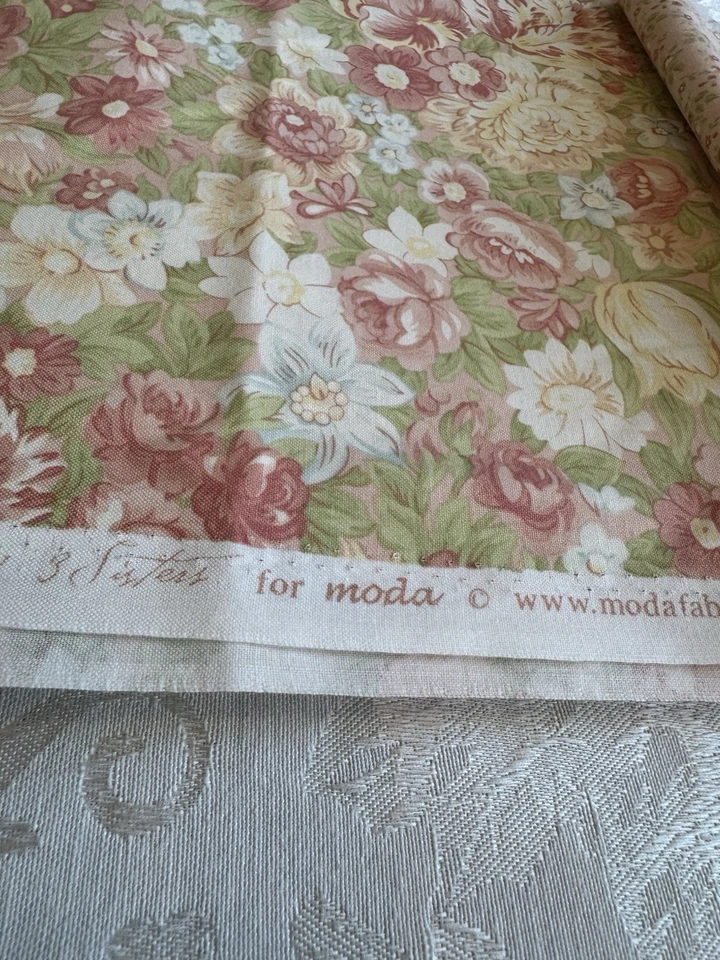 3 Sisters for Moda Faded Memories Floral Pastel Lot 2 pieces fabric 1.5yds + 14” - Image 4 of 4