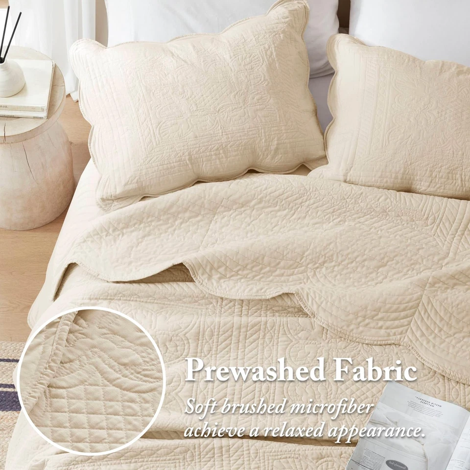 Juego de edredón Toscana - Diseño casual de costuras damasco cubrecama ligero... Foto 2 de 4