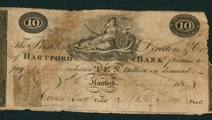 $10 1814 Hartford Bank- Connecticut Obsolete Note ** PAPER CURRENCY