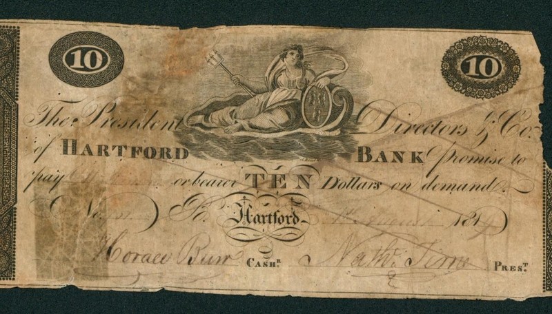 $10 1814 Hartford Bank- Connecticut Obsolete Note ** PAPER CURRENCY