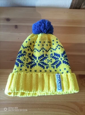 BONNET RICARD EN LAINE JAUNE ET BLEU NEUF - Photo 1/4
