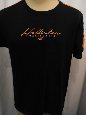 Hollister California Black with Orange Trim T Shirt Pullover - Men's Large NICE