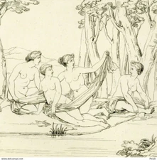 Eustache Le Sueur Diane et Callisto Nymphe Jupiter - Gravure originale XIXe