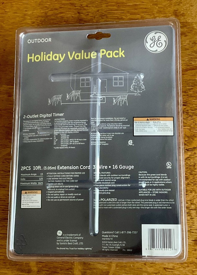 GE IN/OUTDOOR Photocell Light Sensing 2 Outlet Digital Timer + 210 FT