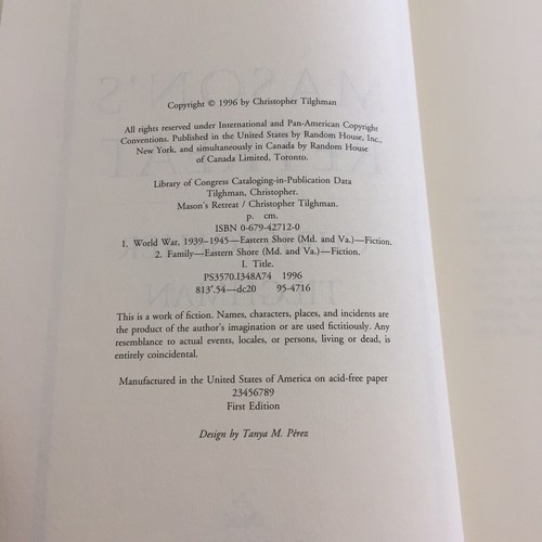 MASONS RETREAT Christopher Tilghman SPECIAL PREVIEW FIRST EDITION Hardcover w/DJ - Picture 5 of 10