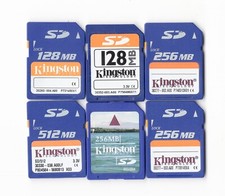 Lot Of 6x Kingston 128MB / 256MB / 512MB MEGABYTE SD Camera Memory Cards