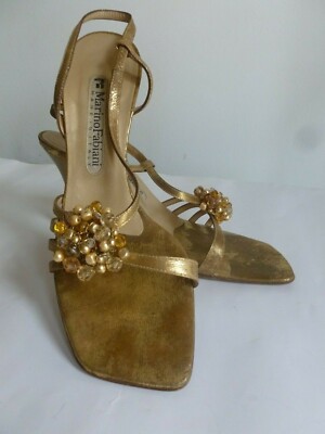 Vintage Echtleder High Heel Sandalen MARIO FABIANI 36 - Gr. Vera Pelle ORO