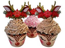 DEZICAKES Fake Cupcakes Artificial Food Christmas Boy  Girl Reindeer Set of 3