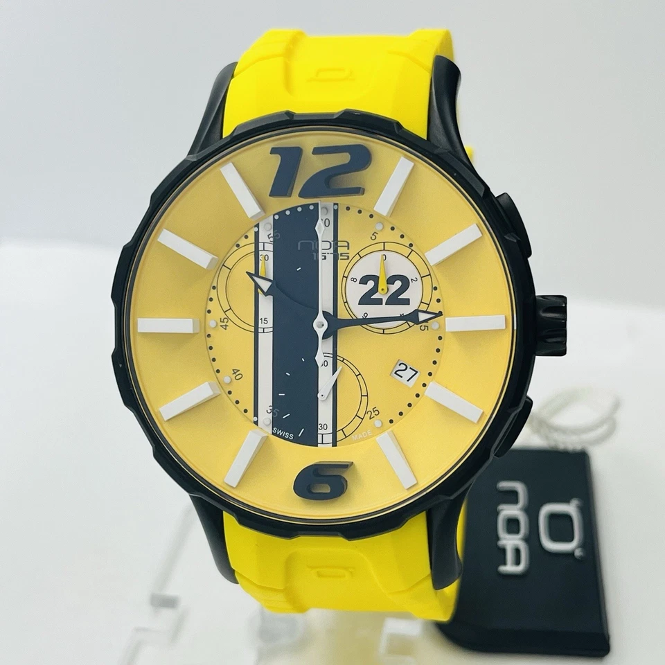 Reloj NOA G Racer Hombre Cuarzo Amarillo Cronógrafo Acero 44mm Hecho en Suiza ETA 22 Joyas Foto 4 de 4