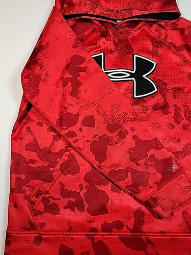 Under Armour UA Hoodie Youth Boys Large Red Camo Black Logo Pullover Hoodie - Picture 10 of 23