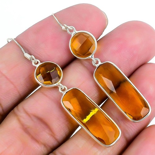 Valentines Deal citrine Treated Gemstone 925 Sterling Silver New Drop Earrings - 第 1/8 張圖片
