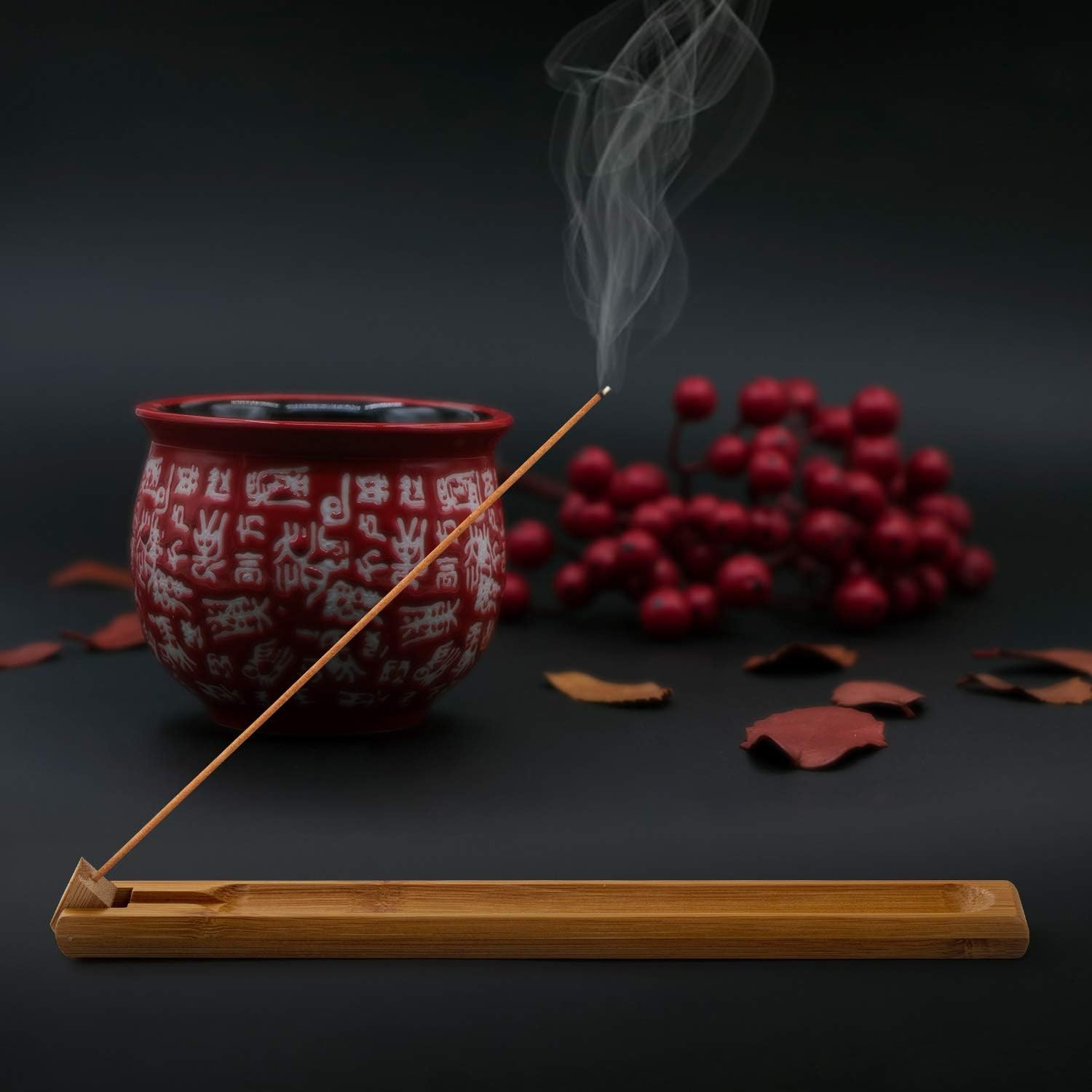 Bamboo Wood Incense Holder for Sticks with Adjustable Angle, Incense Burner with