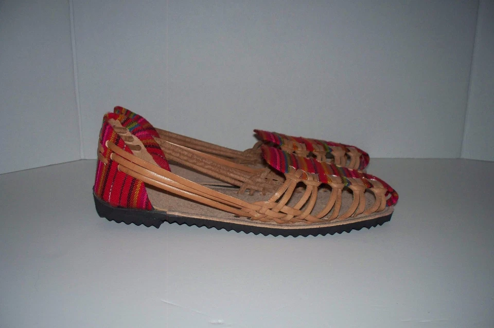 Nuevo de Lote Antiguo Guatemala BoHo Latino México Rayas Hechos a Mano Mujer Mocasín Zapatos Planos 38 Foto 3 de 4