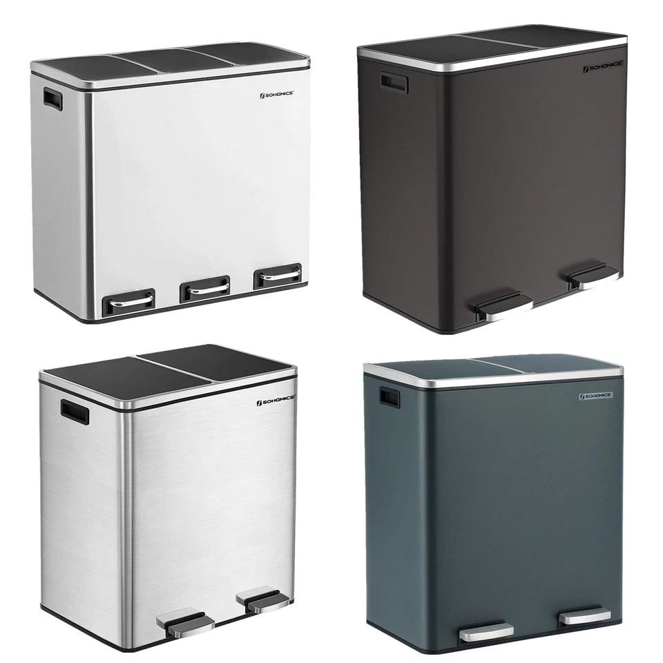 Mülleimer Recycling Abfalleimer Papierkorb Mülltrenner Treteimer Küche SONGMICS - Bild 2 von 2