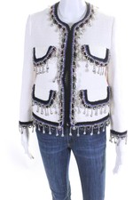 Dsquared2 Womens Chic Boucle Embellished Hook & Eye Jacket White Size It 40
