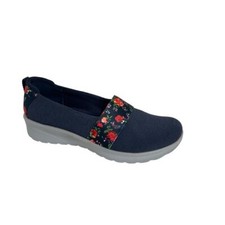 Bzees Gracie Washable Slip-ons Navy Floral Fabric Size 8.5M