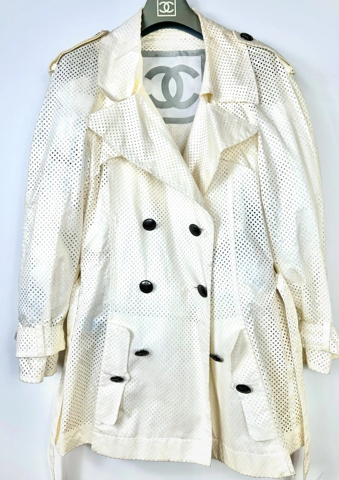 Giacca trench cappotto Chanel vintage 2008 bianco logo sportivo 34 36 4 6 top XS S M