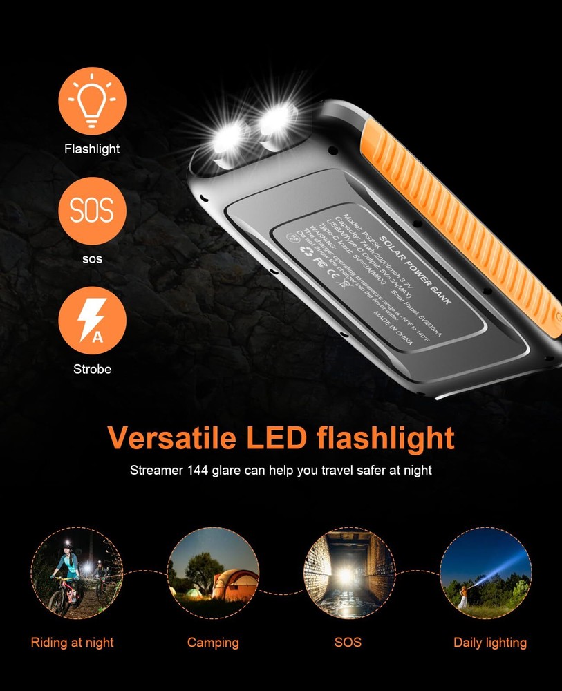 20000mAh Solar Power Bank - Portable Charger with External Battery 20000mAh Solar Power Bank - Portable Charger with External Battery