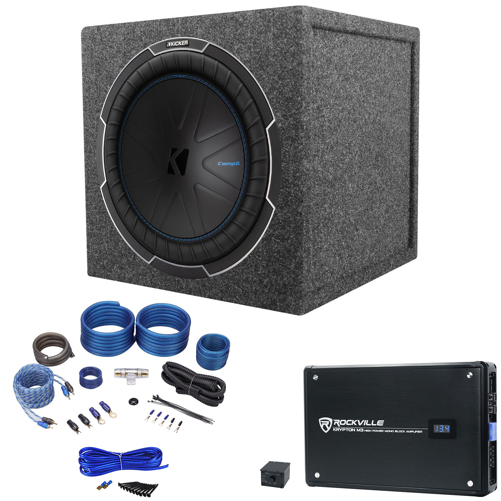 Автомобильный сабвуфер Kicker 51CWQ122 COMP Q 12 мощностью 1000 Вт Герметичная коробка моноусилитель Комплект усилителей 75290₽