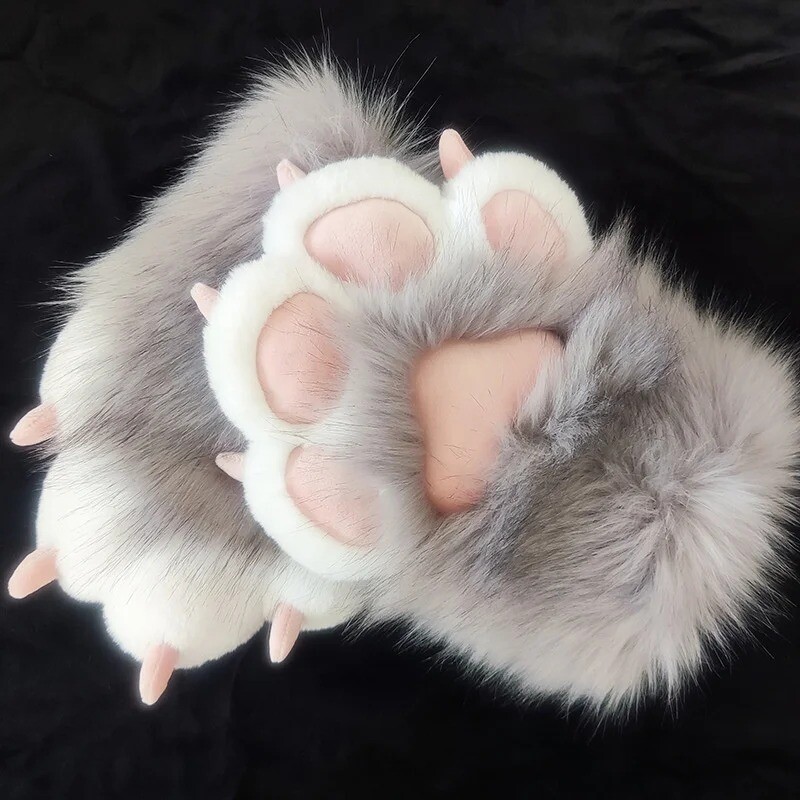 Fursuit Pfoten Handschuhe Cat Paw Gloves Kuschelplsch - Katze Wolf Hund  Fuchs Cosplay 2er Set