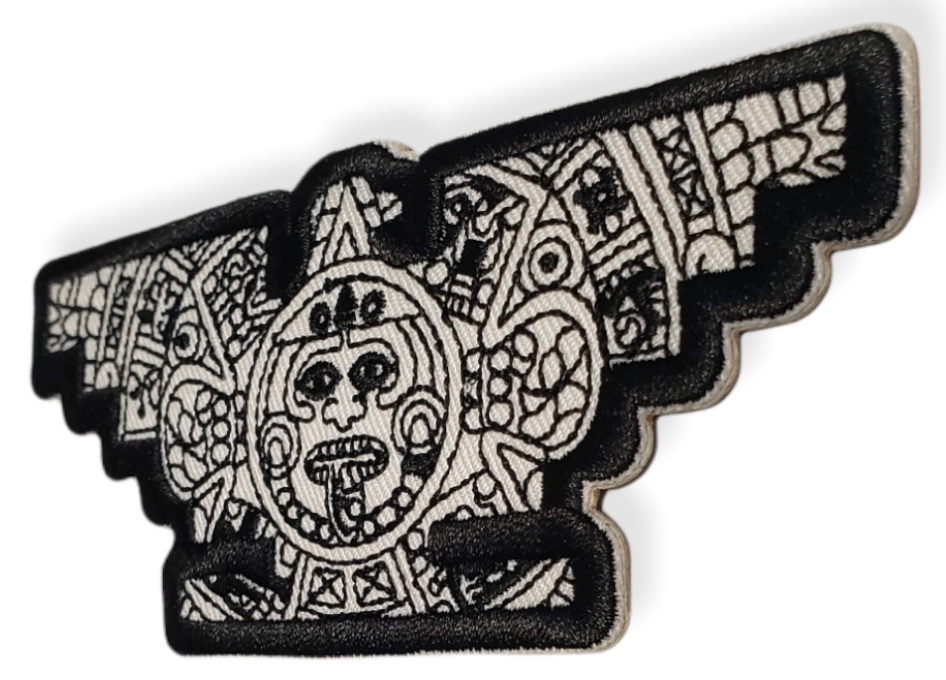 CHICANO BLACK AND GRAY AZTEC HUELGA BIRD CALENDAR PATCH SUN GOD MEXICA ...