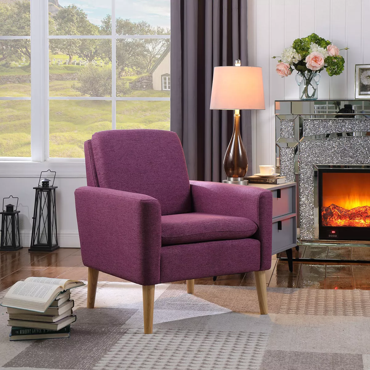 Accent Arm Chair Upholstered Fabric Chairs Single Sofa Furniture
