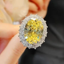 New Big NEST Cut High Carbon Yellow Citrine Gemstone Charm Women Silver Ring