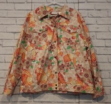Alfred Dunner Womens Size 20W Button Front Jacket Tan Red Green Butterfly Floral