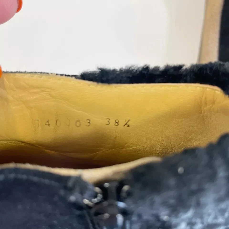 Bettye Muller Black Suede Leather Wedge Bootie Womens Size 38.5 Fur Side Zip - Image 2 of 4