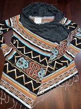Billabong Artec Cardigan Fringe Women's M Open Front Southwestern Boho Hi-Lo Hem