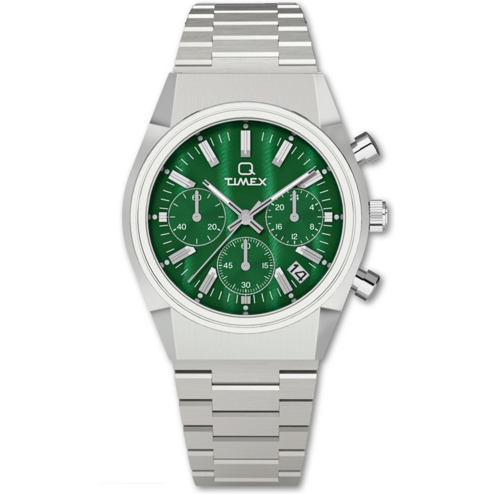 Mens New Q Timex® Falcon Eye Green Dial 40mm Chronograph Watch TW2W33600 Rp £210