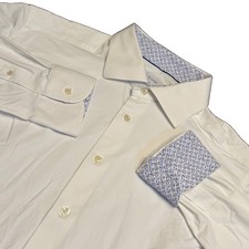 Eton Dress Shirt Mens 43-17 Slim Fit White Button Up Flip Cuff Long Sleeve