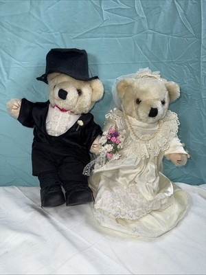 Vintage Teddy Bears - Wedding Couple - Bride & Groom Plush
