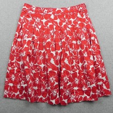 Talbots Skirt Womens 12 Pleated A-Line Midi Hawaiian Red White Floral Hibiscus