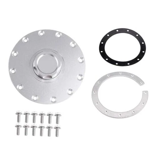Billet Aluminum Fuel Cell Cap with 12 Bolting Holes Cell Bung and Gasket Easy  - Picture 1 of 7