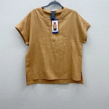 Matty M Split Neck Honey Summer Cotton Shirt Top Womens size Large NEW