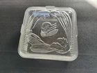 Vintage Federal Glass Refrigerator Dish 8.5" Square with Embossed Vegetables Lid