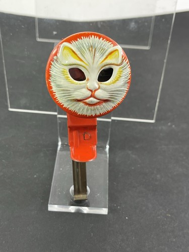 Vintage Halloween Tin Toy Sparkle Cat Face Push Plunger Button