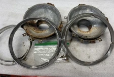 76-86 Jeep CJ Headlight Bucket OEM CJ5 CJ7 w/ hardware adjusters, Chrome rings