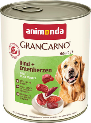 Animonda Grancarno Hunde Nassfutter Mit Rind + Entenherzen (6 X 800 G), Getreide