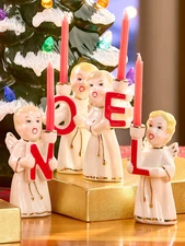Ceramic Noel Angel Candleholders – Set of 4 Christmas Holiday Decor