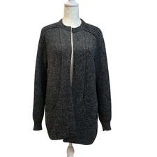 Peruvian Link Alpaca Wool Blend Open Front Cardigan Sweater Charcoal Gray