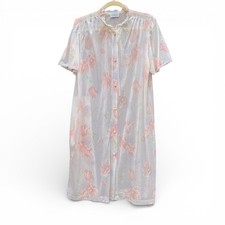 Vintage Sheer Floral Lace Trim Bow Neck Button Front Nightie